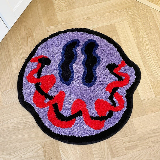Trippy Smiling Face Purple Rug - b11house rug