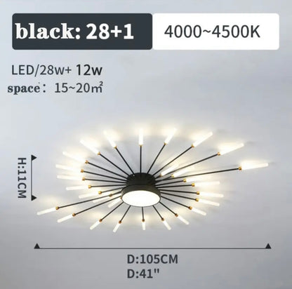 2-In-1 Firework Shaped LED Ceiling Light, with Center Light - b11house Black / 28+1 Heads