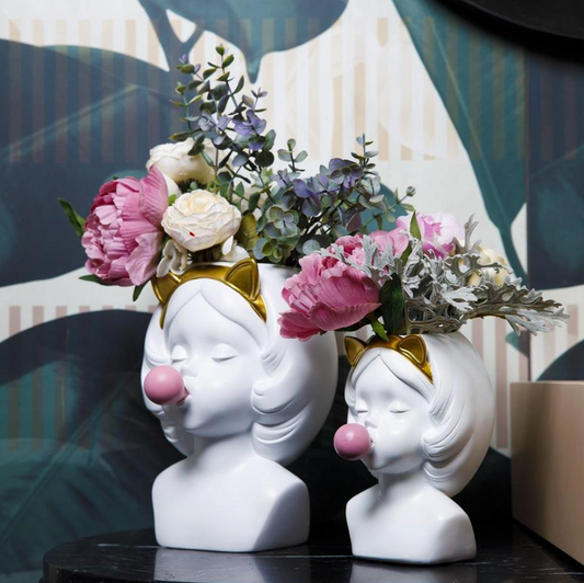 Bubble Gum Girl Sculpture Flower Pot and Brush Holder - b11house Figurines